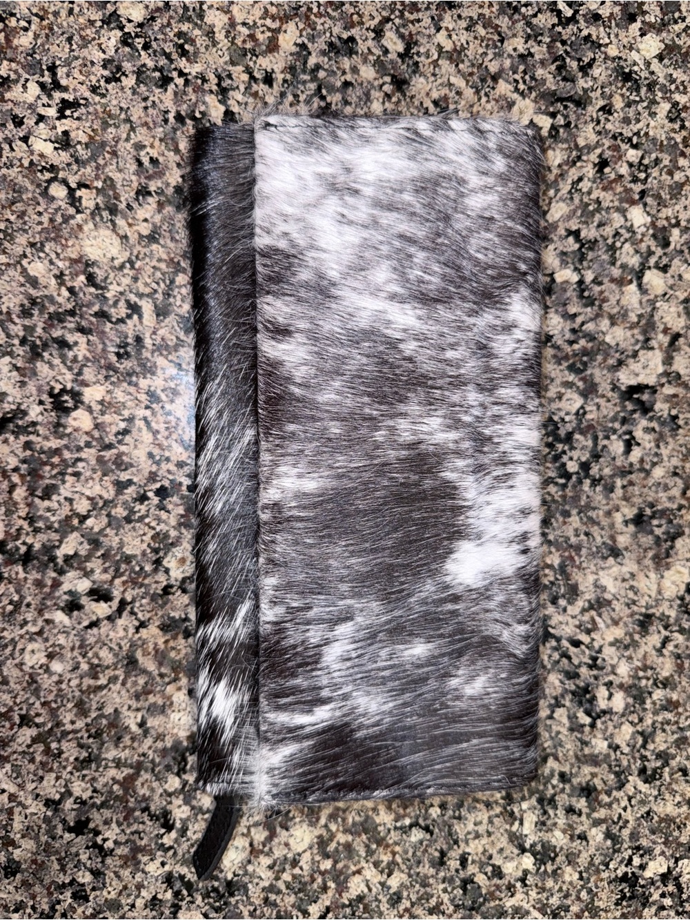 Cowhide Zip Clutch Wallet - Black and White Hair-on Leather